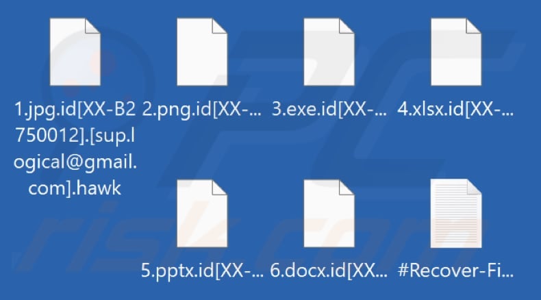 Files encrypted by Hawk ransomware (.hawk extension)