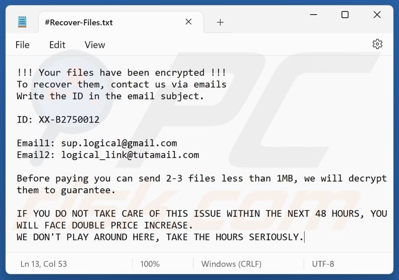 Hawk ransomware text file (#Recover-Files.txt)