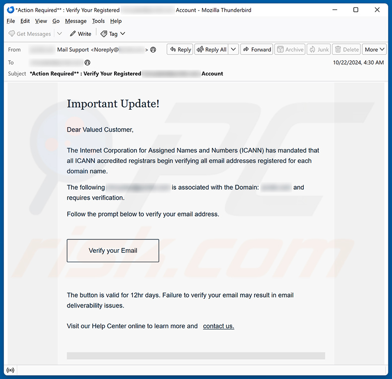 Internet Corporation For Assigned Names And Numbers (ICANN) email scam (2024-10-21)