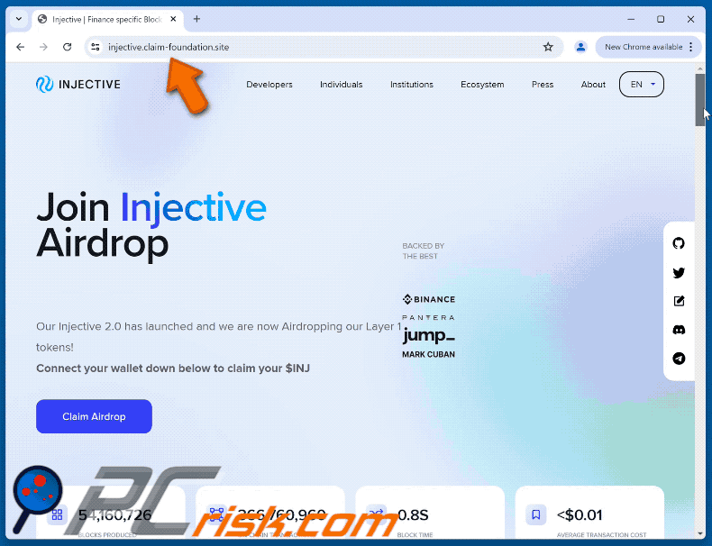 Appearance of Join Injective Airdrop scam (GIF)