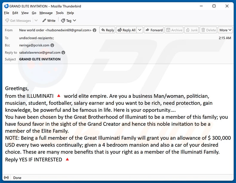 Join Our Great Illuminati email scam (2024-10-24)