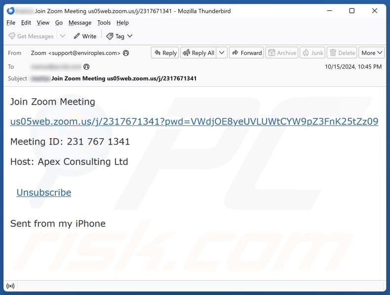 Join Zoom Meeting email spam campaign