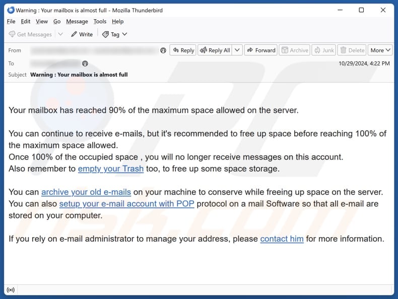 Maximum Mailbox Space Allowed email spam campaign