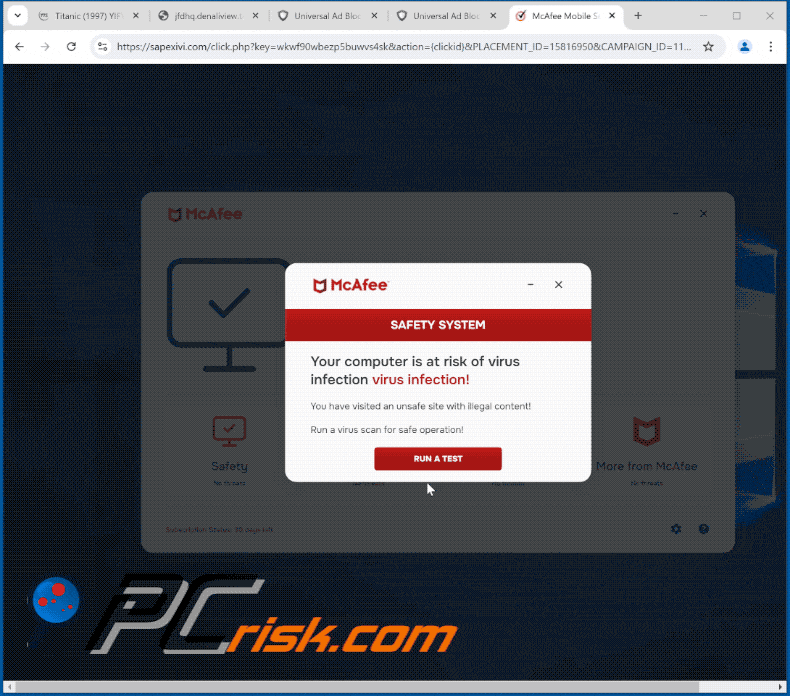 Appearance of McAfee - Computer Is At Risk Of Virus Infection scam