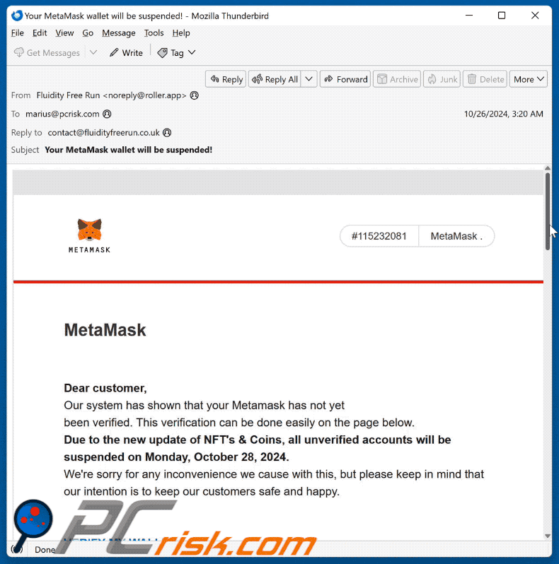 metamask wallet verification email scam appearance