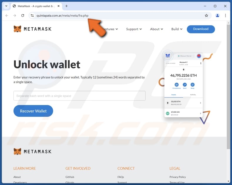 MetaMask Wallet Verification scam fake website