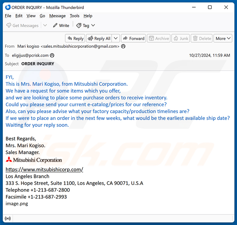 Mitsubishi Corp. email scam (2024-10-28)