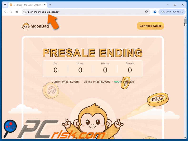 Appearance of MoonBag Presale scam