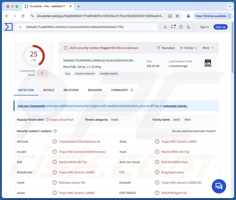 Multiverze malware detections on VirusTotal