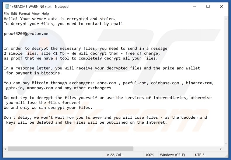 Niko ransomware text file (+README-WARNING+.txt)