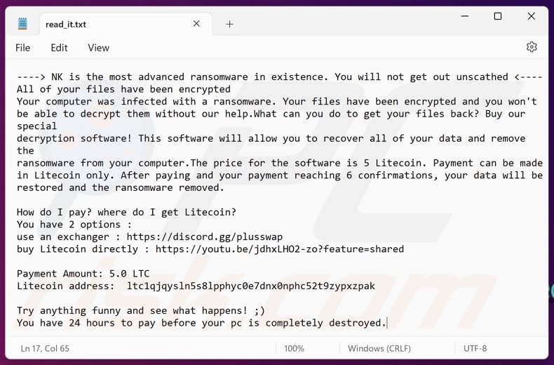 NK ransomware ransom note (read_it.txt)