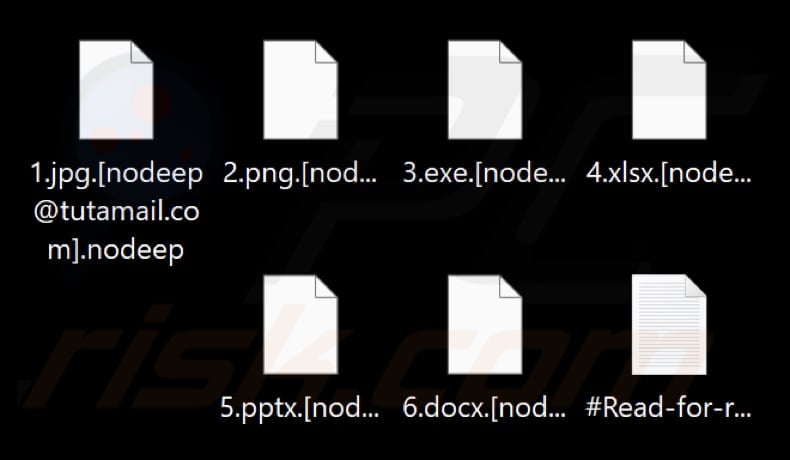 Files encrypted by NoDeep ransomware (.nodeep extension)
