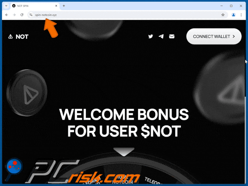 Appearance of NOT Coin Spin Reward scam