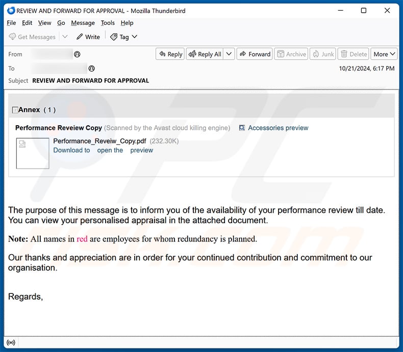 Performance evaluation-themed spam email (2024-10-22)