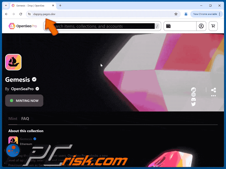 Appearance of OpenSeaPro - Gemesis Minting scam