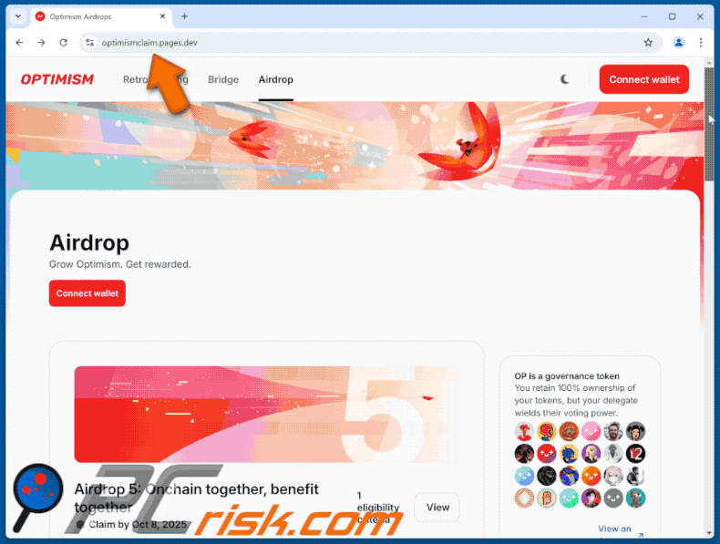 Appearance of OPTIMISM Airdrop scam (GIF)