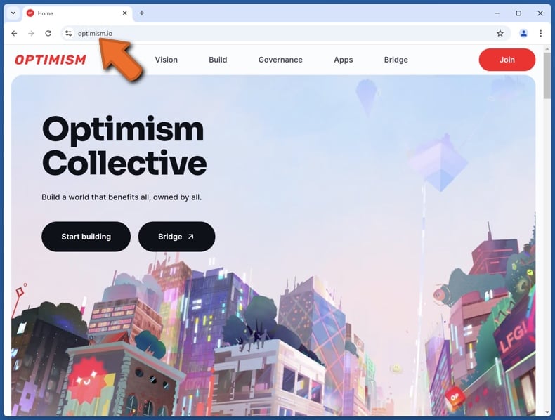 Appearance of the real Optimism website (optimism.io)