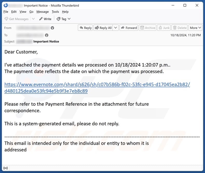 Payment Details email spam campaign