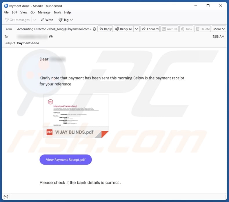 Payment Has Been Sent email spam campaign