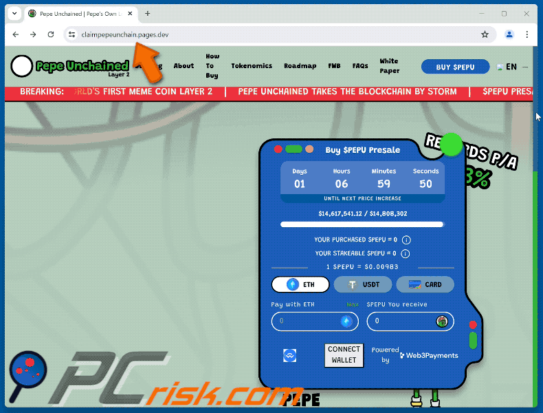 Appearance of $PEPU Presale scam (GIF)