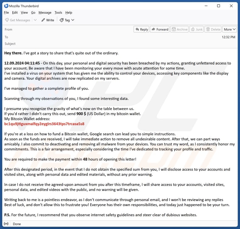 Personal And Digital Security Has Been Breached email spam campaign