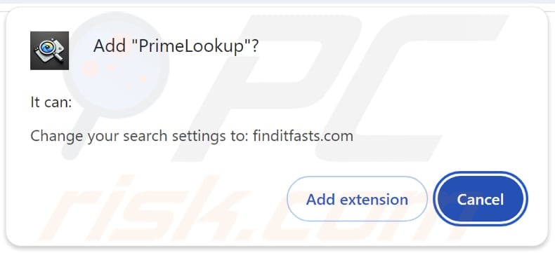 PrimeLookup browser hijacker asking for permissions