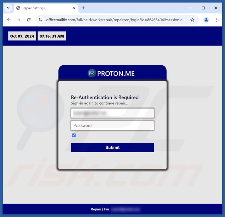 Proton.me scam email promoted phishing site