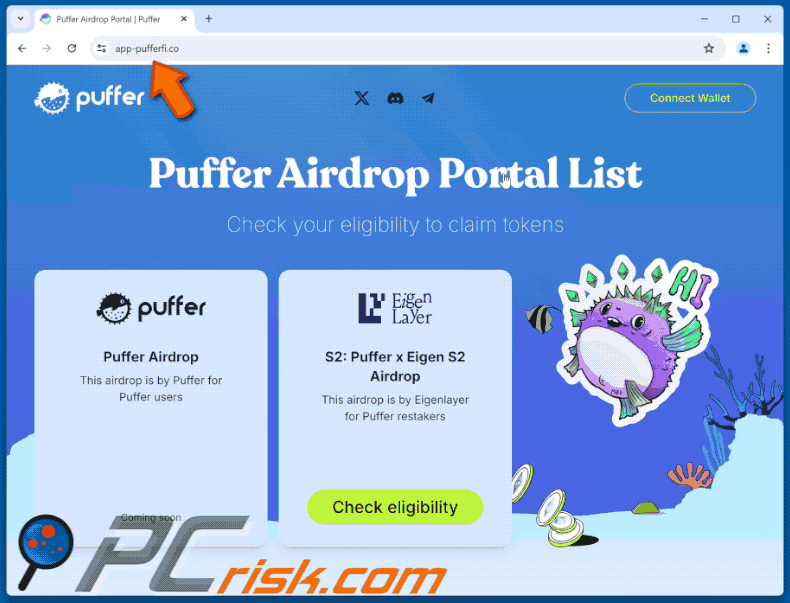 Appearance of Puffer Airdrop scam (GIF)