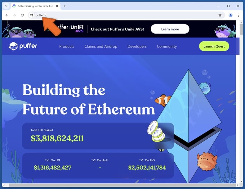 Appearance of the real Puffer Finance website (puffer.fi)