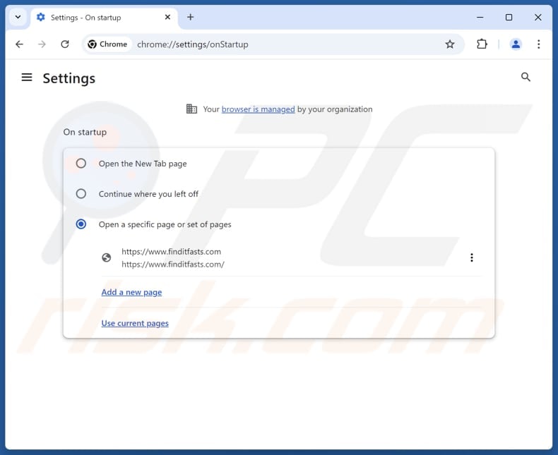 Removing finditfasts.com from Google Chrome homepage