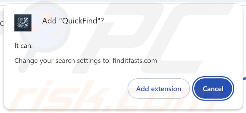 QuickFind browser hijacker asking for permissions