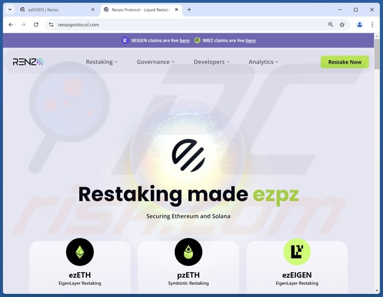 Renzo ezEIGEN Allocation real website (renzoprotocol.com)