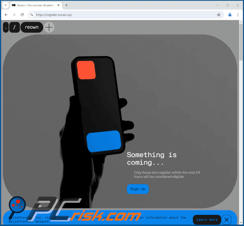 Appearance of Reown Registration scam