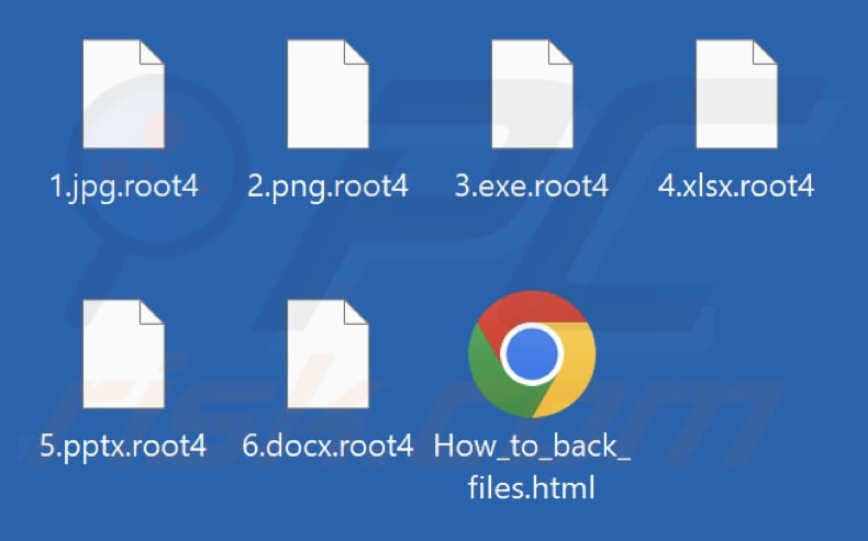 Files encrypted by Root ransomware (.root4 extension)