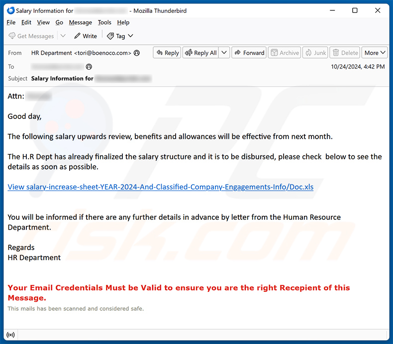 Salary increase email scam (2024-10-25)