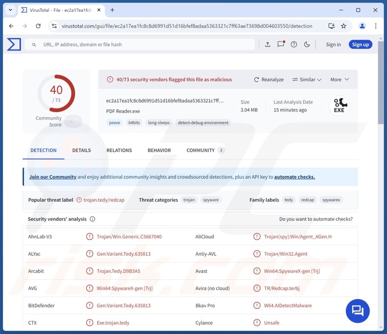 Seidr malware detections on VirusTotal