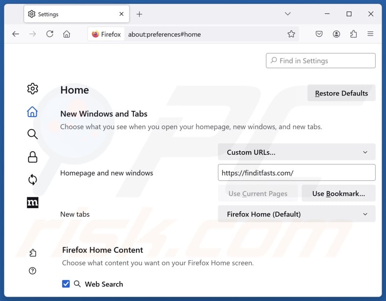 Removing finditfasts.com from Mozilla Firefox homepage