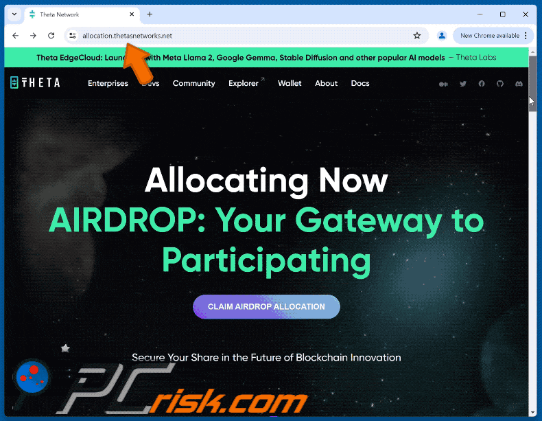 Appearance of THETA Airdrop scam