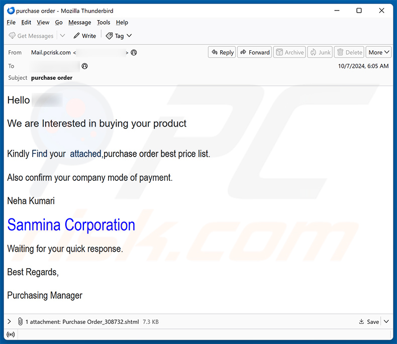 We Are Interested In Buying Your Product email scam (2024-10-09)