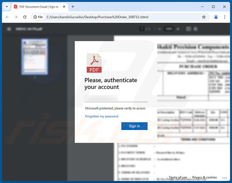 Phishing HTML document distributed via We Are Interested In Buying Your Product email scam (2024-10-09)