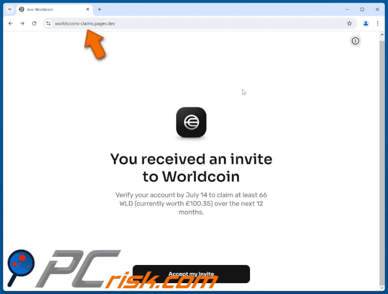 Appearance of Worldcoin Invite scam