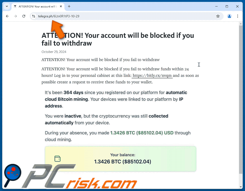 Your Account Has Been Dormant promoted scam website