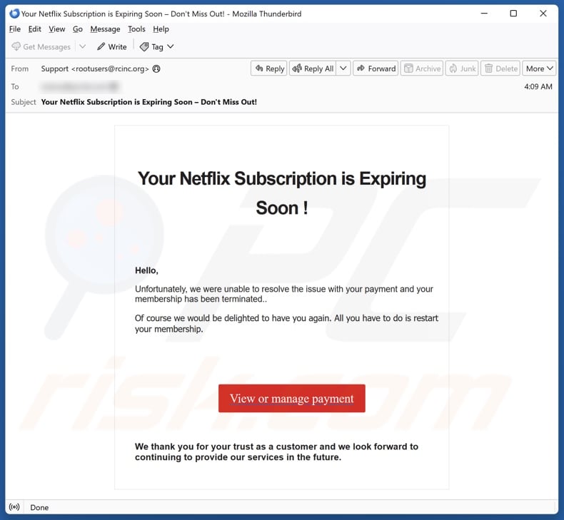 Your Netflix Subscription Is Expiring Soon email spam campaign