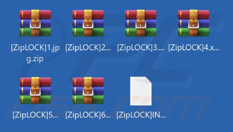 Files archived by ZipLOCK ransomware (.zip extension)