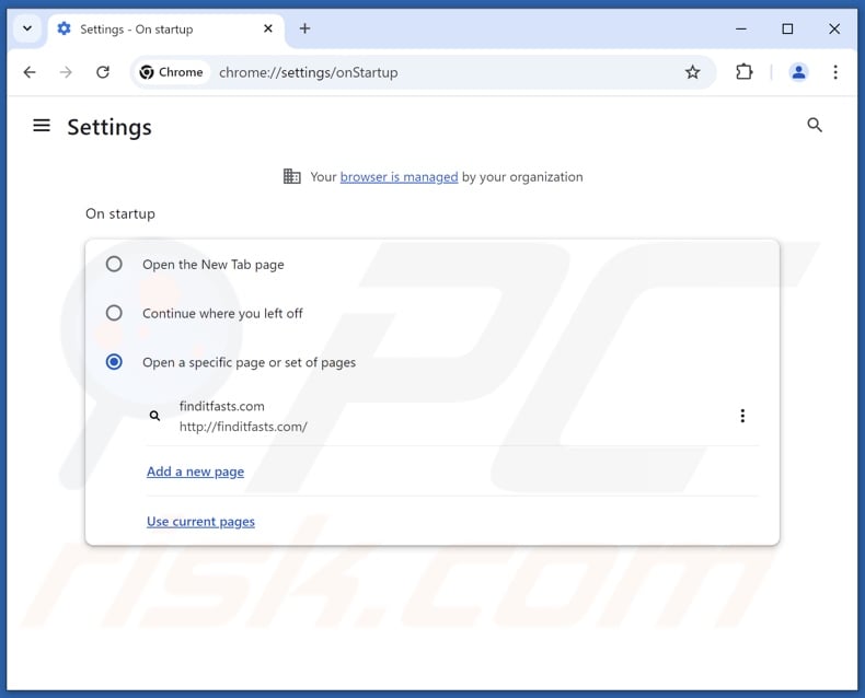 Removing finditfasts.com from Google Chrome homepage