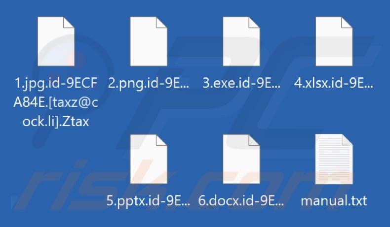 Files encrypted by Ztax ransomware (.Ztax extension)