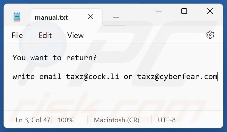 Ztax ransomware text file (manual.txt)