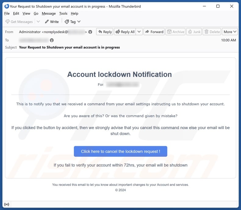 Account Lockdown Notification email spam campaign