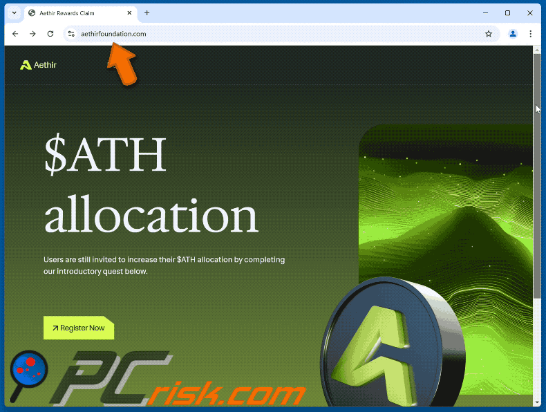 Appearance of Aethir ($ATH) Allocation scam (GIF)