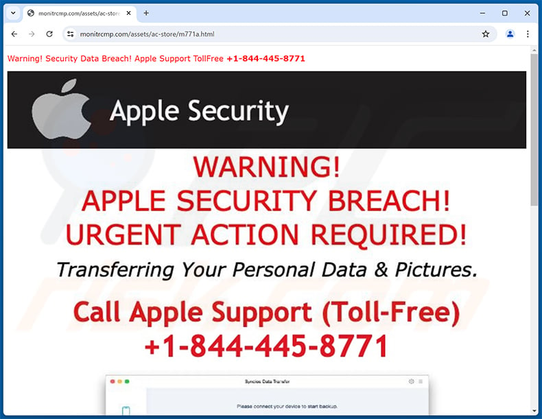 APPLE SECURITY BREACH pop-up scam (2024-11-05)